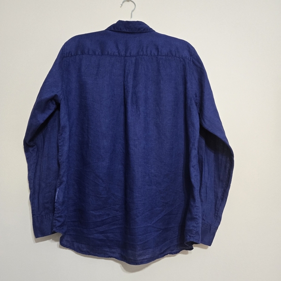 Uniqlo Womens 100% Linen Button Down Shirt Dark Blue Size L - Picture 3 of 7